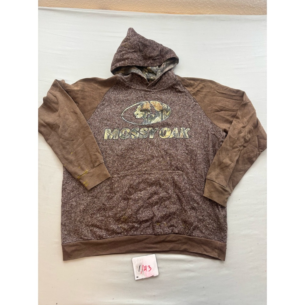 Mossy Oak Graphic Hoodie Brown Raglan Camo Logo Pullover Sweatshirt Mens XL